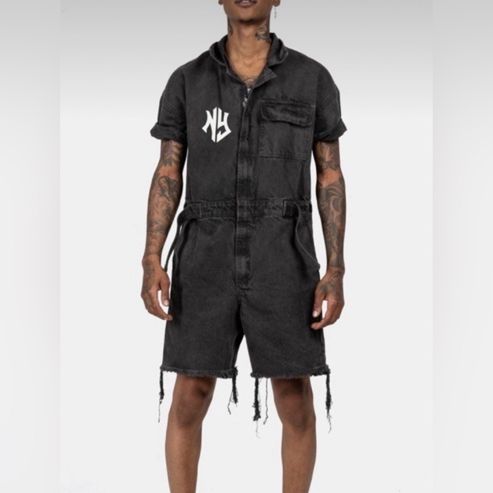 NEW Unisex Spirit Jersey Black Denim Shorts Romper Size Small